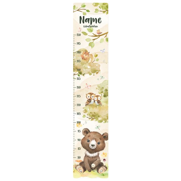 Stickers muraux animaux de la foret Watercolour bear with custom name