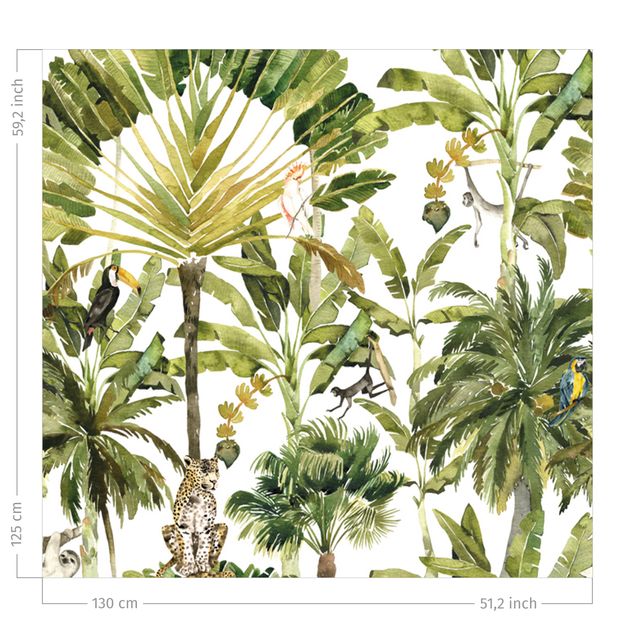 rideaux modernes Watercolour Banana Tree And Leopard Pattern