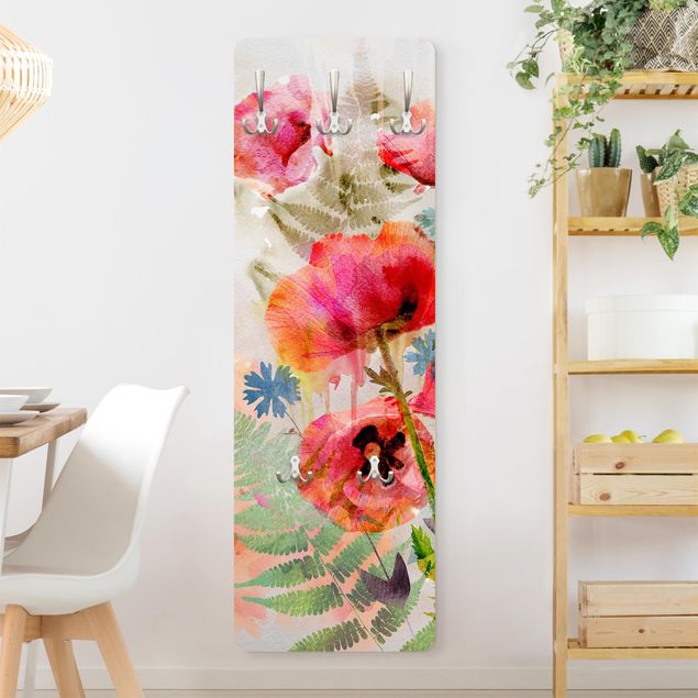 Porte-manteaux muraux avec fleurs Fleurs à l'aquarelle Coquelicot
