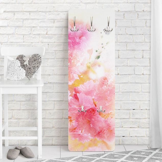 Porte-manteaux muraux avec fleurs Fleurs aquarelle pivoines