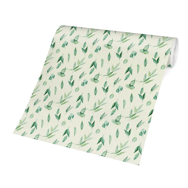 Papiers peints verts Aquarelle - Motif de branches d'eucalyptus