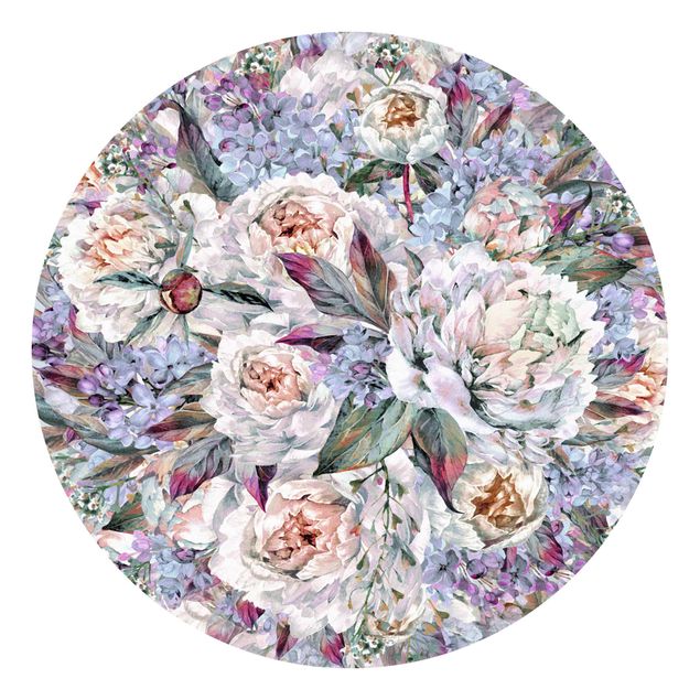 Papier peint floral Bouquet de Pivoines Lilas à l'Aquarelle