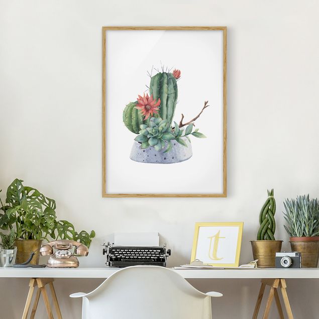 Tableaux encadrés fleurs Illustration de cactus à l'aquarelle