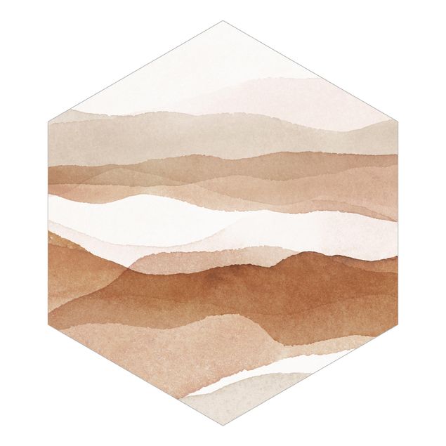 Papier peint panoramique hexagonal Paysage à l'aquarelle - Collines sablonneuses