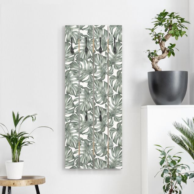 Porte-manteaux muraux avec fleurs Feuilles de monstres en vert aquarelle