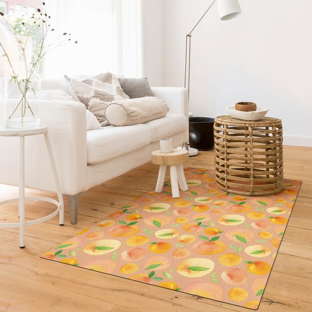 tapis orange salon Aquarelle - Oranges avec Feuilles
