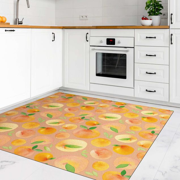 tapis salon moderne Aquarelle - Oranges avec Feuilles