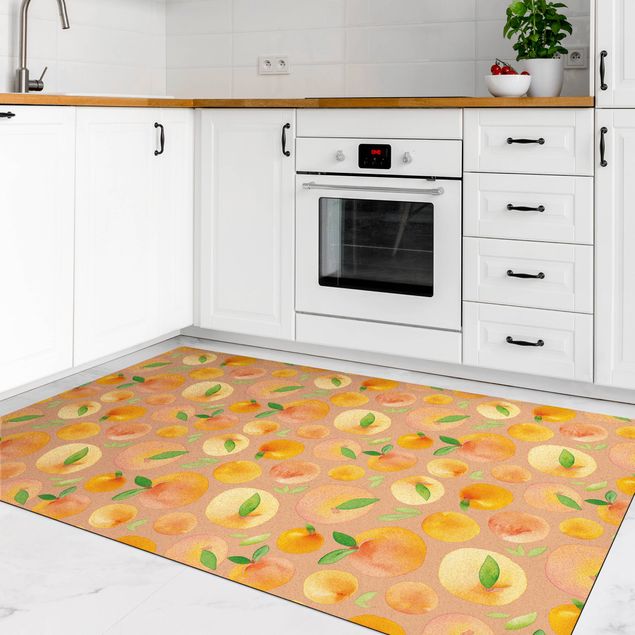 tapis contemporain Aquarelle - Oranges avec Feuilles