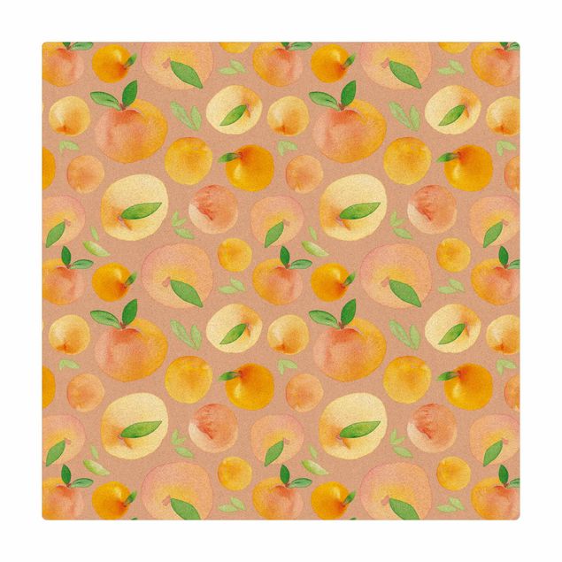 Tapis en liège - Watercolour Oranges With Leaves - Carré 1:1