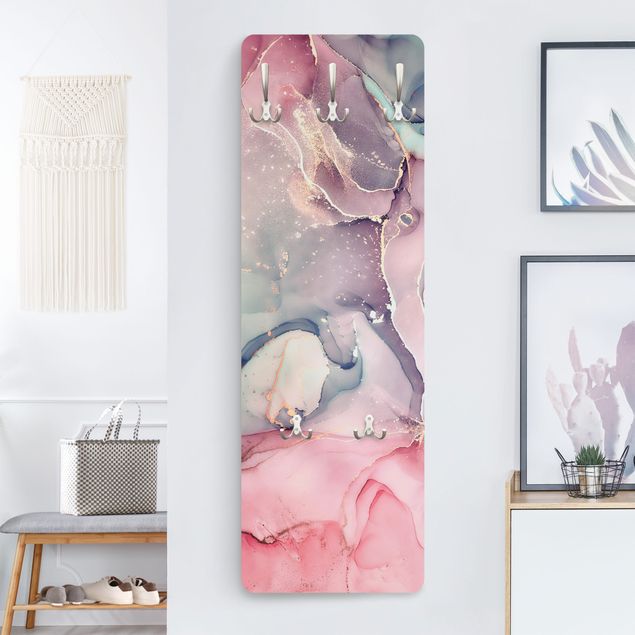 Porte manteau mural rose Watercolour Pastel Pink With Gold