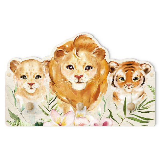Patère porte manteaux Aquarelle - Grands Chats - Tigre - Lion