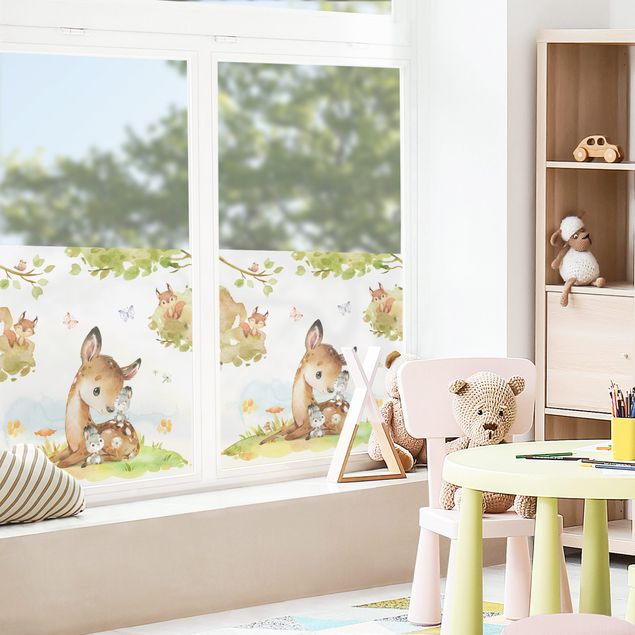 Décoration pour fenêtre - Lapin et écureuil à l'aquarelle