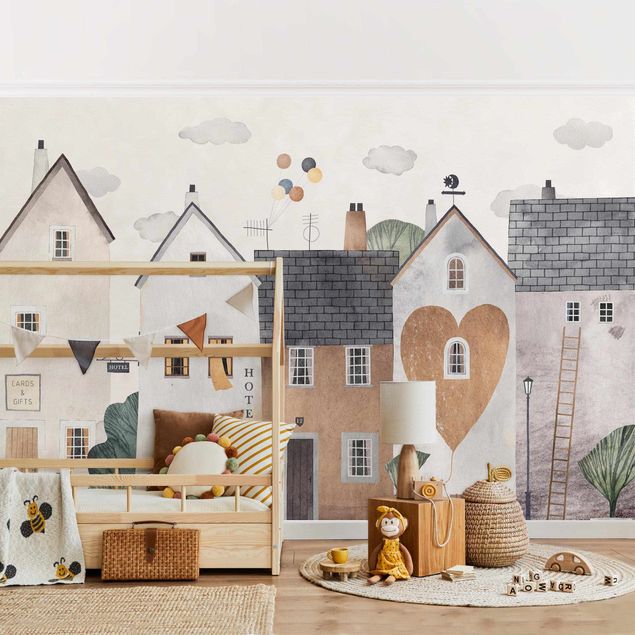 Papier peint panoramique Maisons en rangée aquarelle