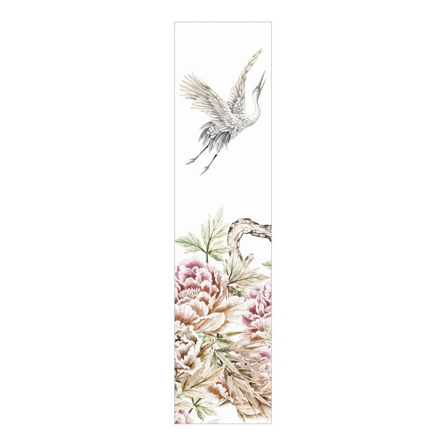 Panneaux coulissants avec fleurs Aquarelle - Cigognes en vol avec roses
