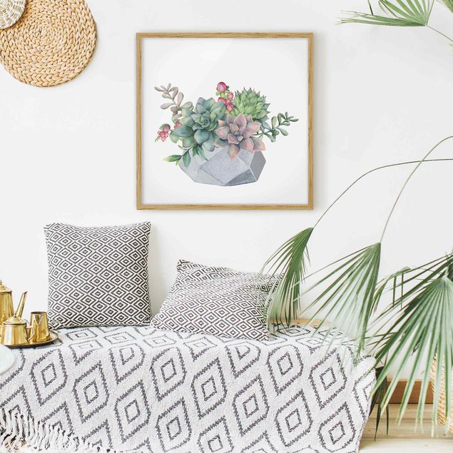 Tableaux encadrés fleurs Illustration de succulents à l'aquarelle
