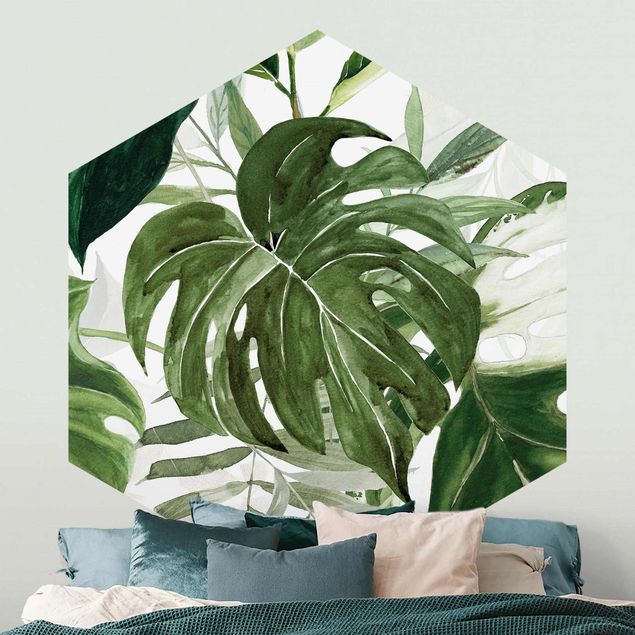 Papier peint moderne Aquarelle Arrangement Tropical avec Monstera