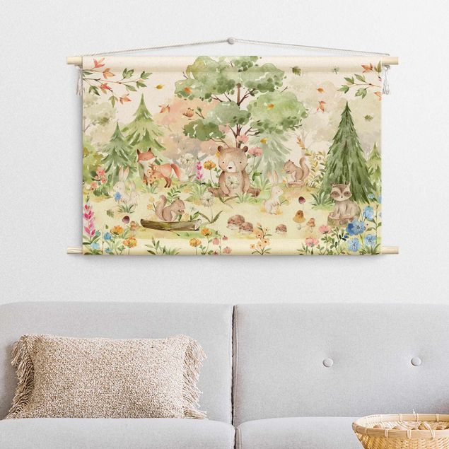 Tableau ourson Watercolour Forest Animals
