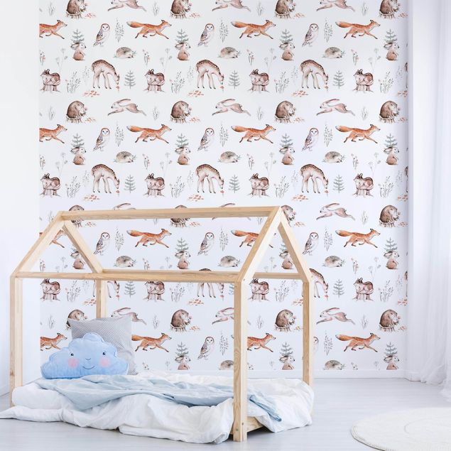 Décoration chambre bébé Motifs d'amis des animaux de la forêt à l'aquarelle