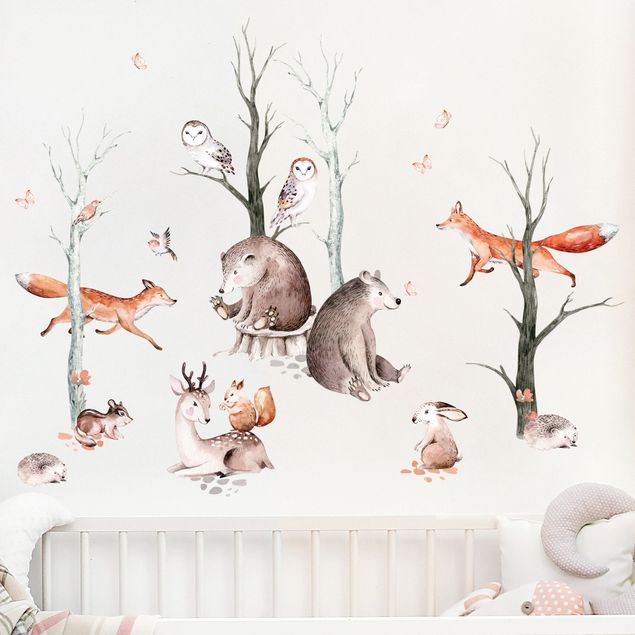 Décoration chambre bébé Amis des animaux de la forêt à l'aquarelle