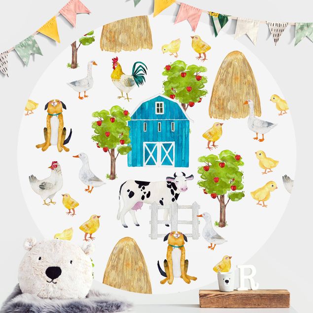 Déco chambre bébé Aquarelle - Illustration d'une maison de ferme