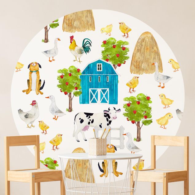 Papier peint chiens Aquarelle - Illustration d'une maison de ferme