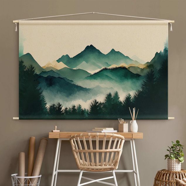 Tableau montagne Mountainous Watercolour Landscape