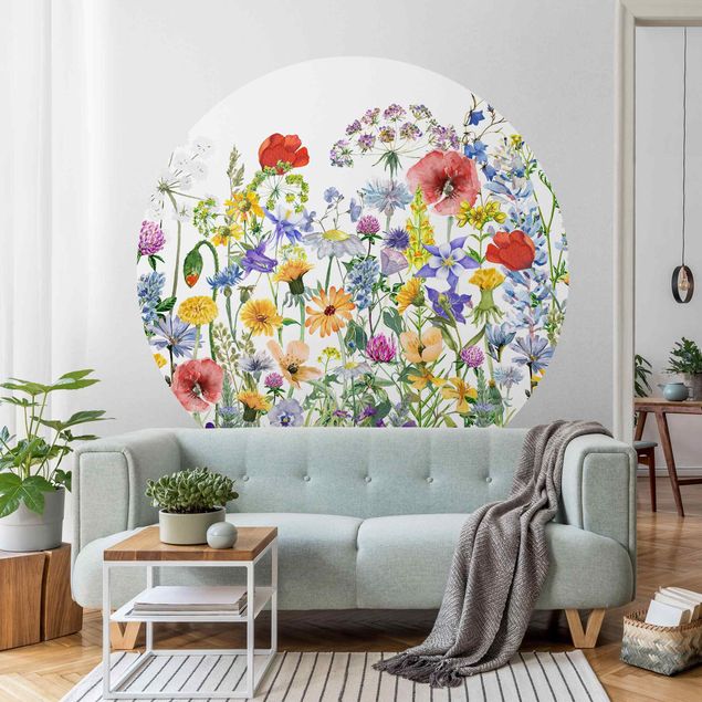 Tapisserie moderne Prairie de fleurs à l'aquarelle