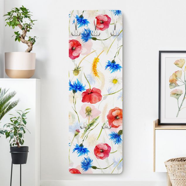 Porte-manteaux muraux avec fleurs Watercolour Wild Flowers With Poppies