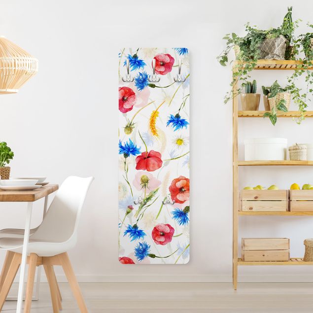 Porte-manteaux muraux avec dessins Watercolour Wild Flowers With Poppies