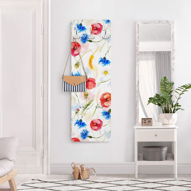Porte manteau mural couleur Watercolour Wild Flowers With Poppies