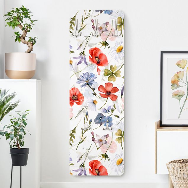 Porte-manteaux muraux avec fleurs Watercolour Poppy With Cloverleaf