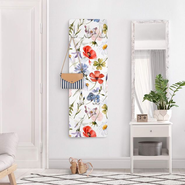 Porte-manteaux muraux avec dessins Watercolour Poppy With Cloverleaf