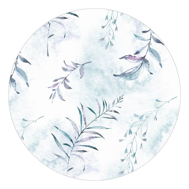 Papier peint à motifs Branches aquarelle en bleu menthe