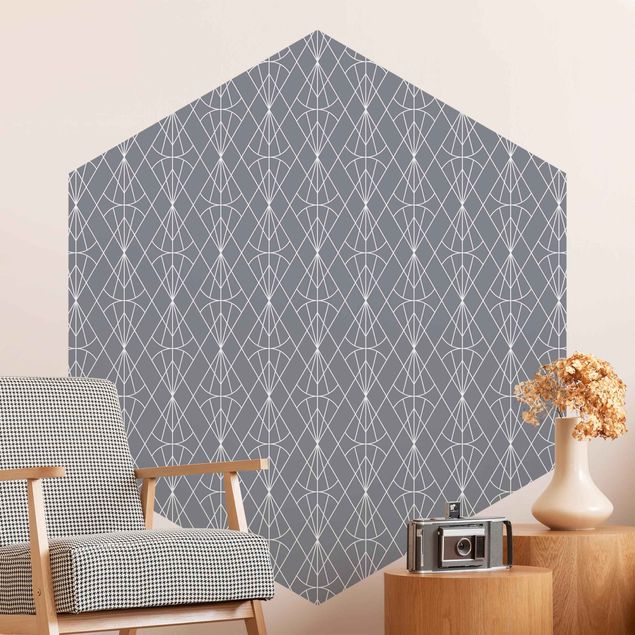 Papier peint géométrique Art Déco à motif diamant devant gris XXL