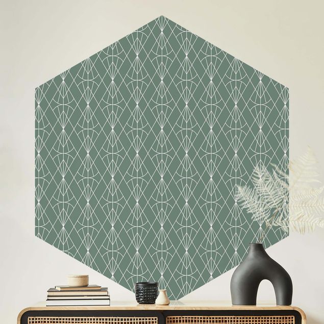 Papier peint géométrique Art Déco à motif diamant devant vert XXL