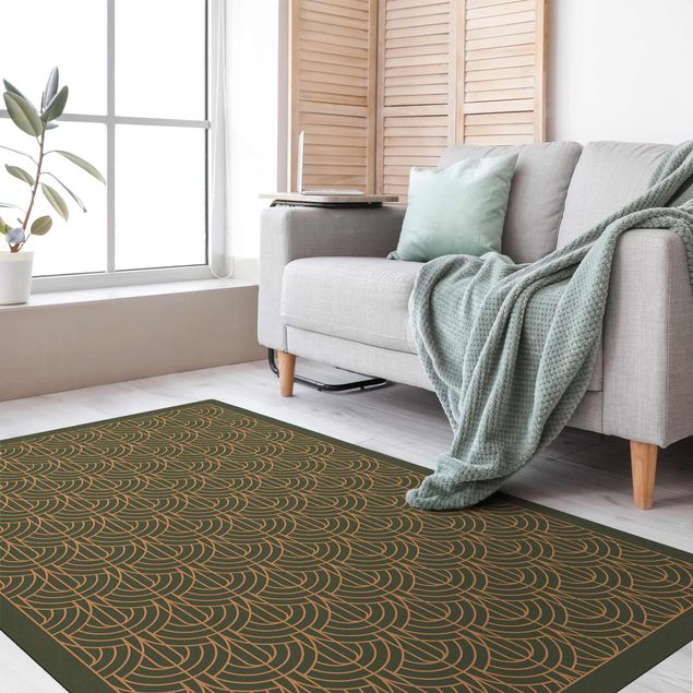 tapis salon vert Art Déco motif de draperie avec cadre