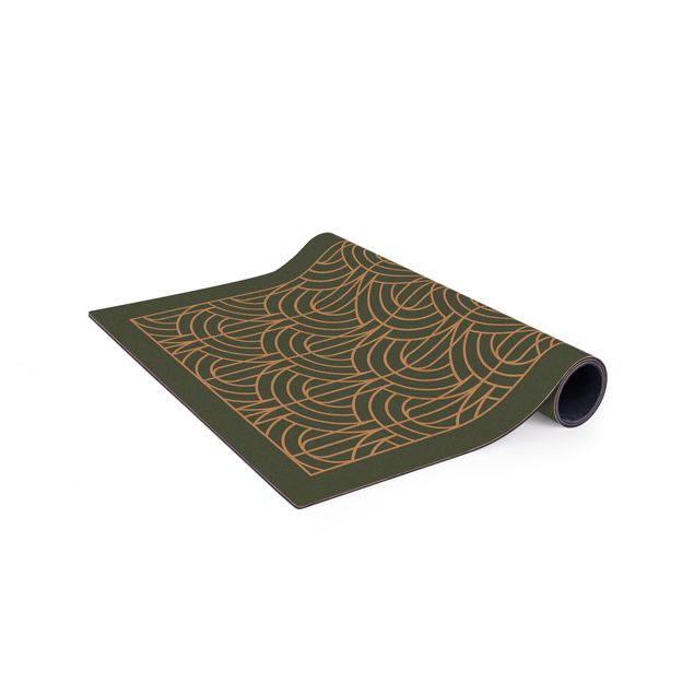 tapis vert Art Déco motif de draperie avec cadre