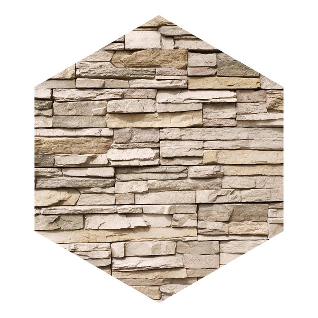 Tapisserie beige Mur de pierre asiatique - Mur de pierre fait de grandes pierres claires