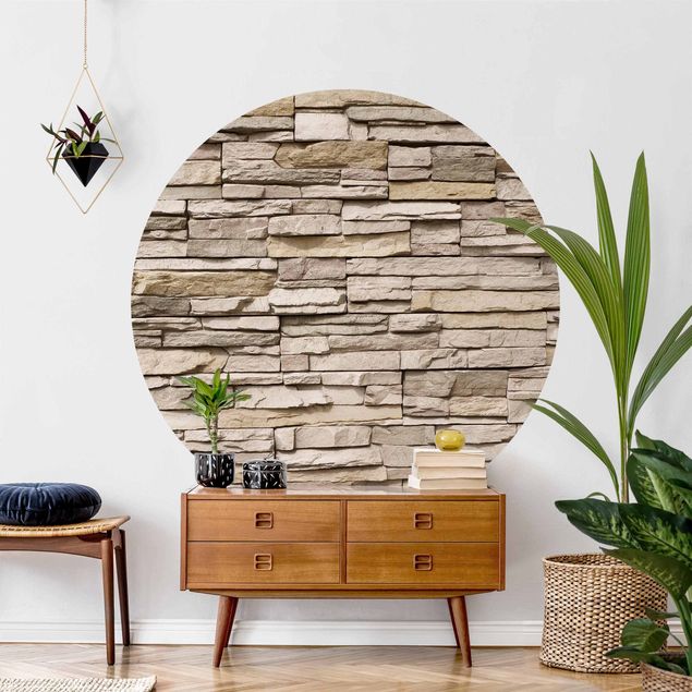 Papier peint pierre naturelle Mur de pierre asiatique - Mur de pierre fait de grandes pierres claires