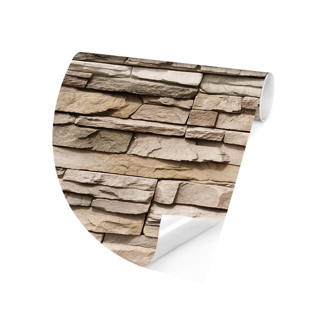 Papier peint 3D Mur de pierre asiatique - Mur de pierre fait de grandes pierres claires
