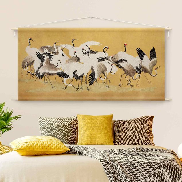 tenture vintage Asian Crane With Gold Look