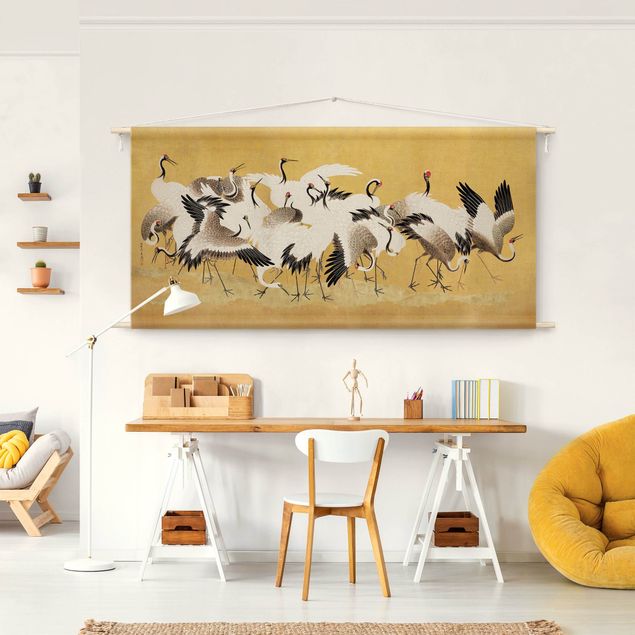 tenture murale contemporaine Asian Crane With Gold Look