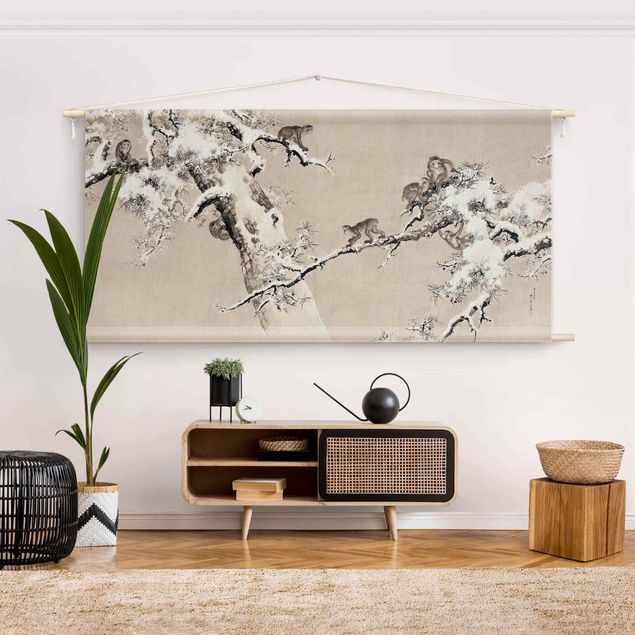 Tableau paysages Asian Drawing - Monkeys In The Snow