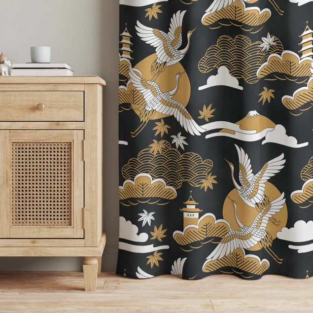 rideaux sur mesure Asian Pattern With Cranes In Autumn