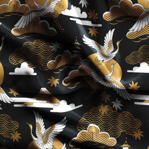 rideaux fenêtre Asian Pattern With Cranes In Autumn
