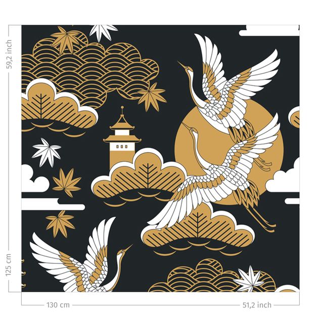 rideaux modernes Asian Pattern With Cranes In Autumn