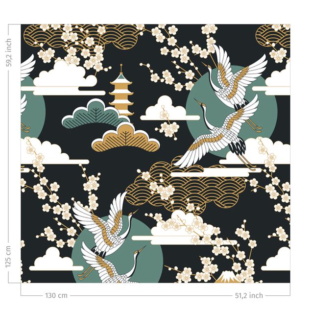 rideaux salon moderne Asian Pattern With Cranes