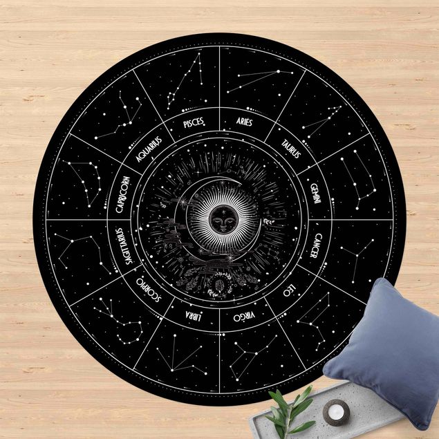 tapis extérieur balcon Astrologie Les 12 Signes du Zodiaque Noir