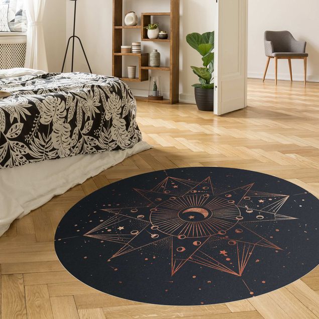 tapis contemporain Astrologie Lune Magique Or Bleu
