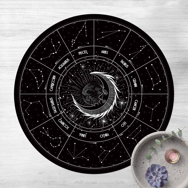 tapis extérieur jardin Astrologie Lune et Signes du Zodiaque Noir